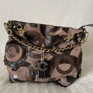 Coach Brooke Inlaid C Large hobo shoulder bag, model #14340, brown/taupe suede
